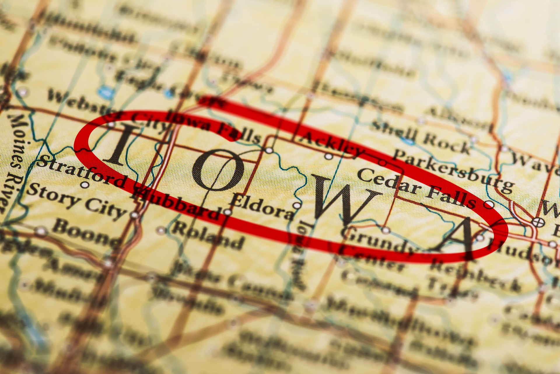 Iowa Marked on Map